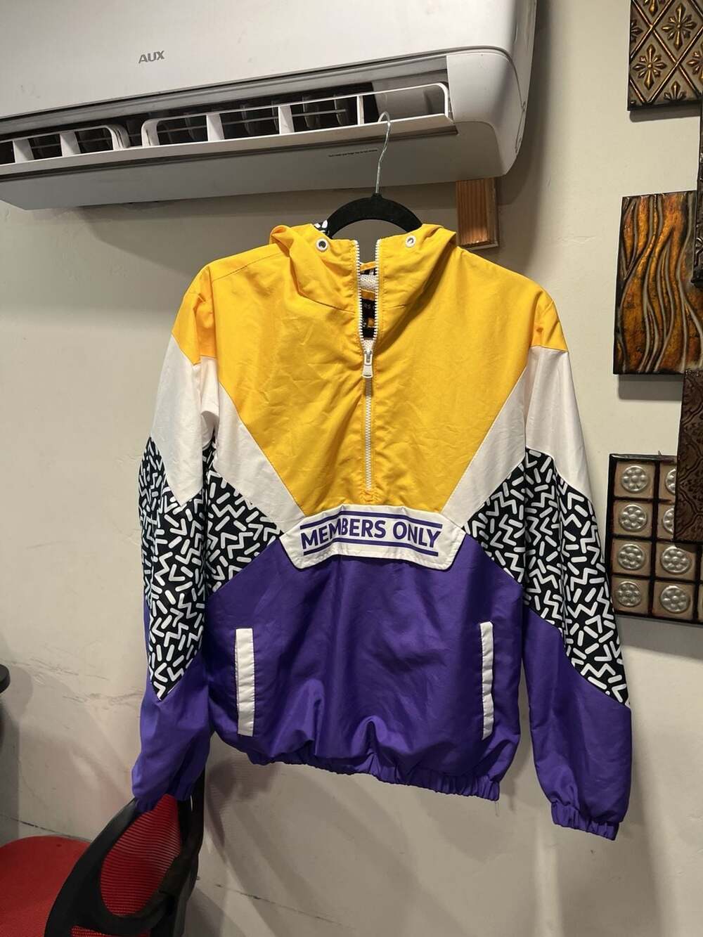 Members Only Colorblock Windbreaker Jacket Yellow Purple White Size L